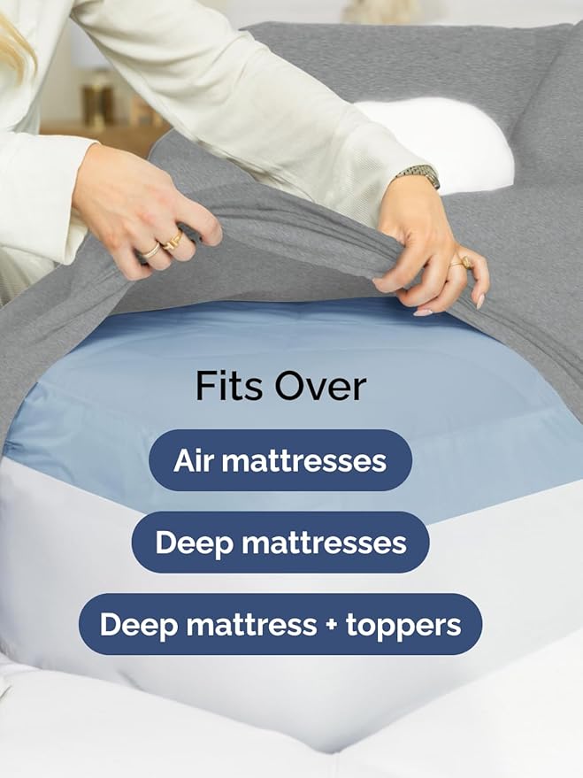 Extra Deep Queen Fitted Sheet - Hotel Luxury Single Fitted Sheet Only - Easily Fits 18 inch to 24 inch Mattress - Ultra Soft, Wrinkle Free w/Extra Deep Pockets - Breathable & Comfy - Heathered Grey