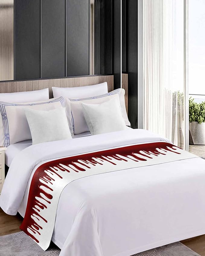 Halloween Blood Pattern Bed Runners for Bedroom Hotel,Decorative Bedding Scarf Horror Dark Red Fluid Style Bed End Blanket Bedding Runner Scarves for Twin Size Bed,71x20in