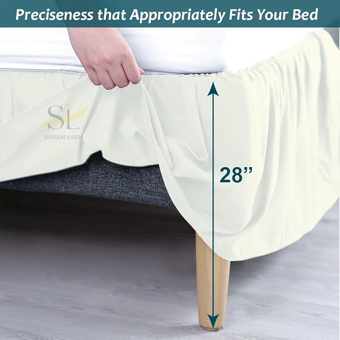 Shreem Linen Ruffled Bed Skirt with Split Corners, Gathered Style, 100% Microfiber, 24-Inch Drop, Dust Ruffle Bedskirt with Platform, Full-XL, Ivory