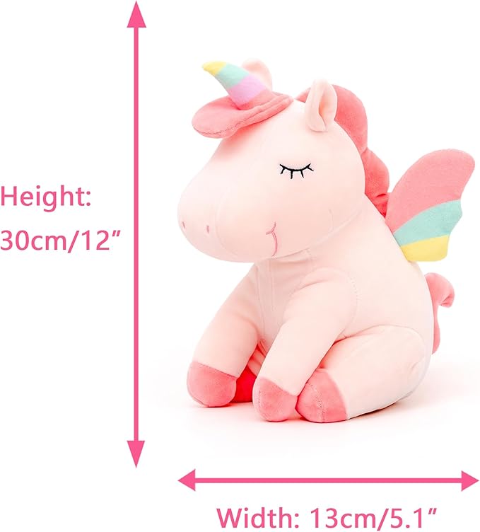 Lazada Unicorn Stuffed Animal Plush with Rainbow Wings Pink 12 Inches