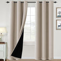 H.VERSAILTEX 100% Blackout Curtains for Bedroom Thermal Insulated Blackout Curtains Heat and Full Light Blocking Curtains for Living Room with Black Liner 2 Panels Set, 42 x 84 Inch, Natural