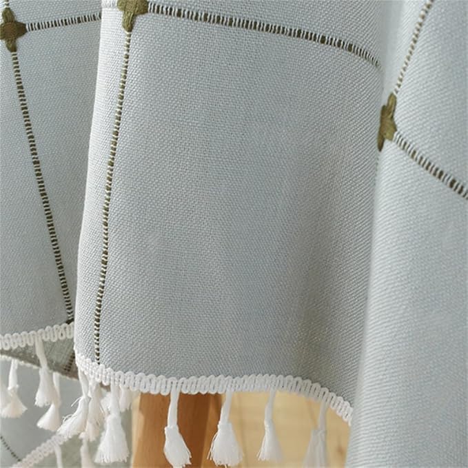 Simple Bedside Table Tassel Cover Cloth, Tablecloth Cover Towel, Suitable for Bedside Table TV Microwave Washing Machine Refrigerator Dust Cover (Gray Green, 15.7 * 35.4 inches)