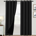 H.VERSAILTEX 100% Blackout Curtains for Bedroom Thermal Insulated Blackout Curtains 84 inch Length Heat and Full Light Blocking Curtains for Living Room with Black Liner 2 Panels Set, Jet Black
