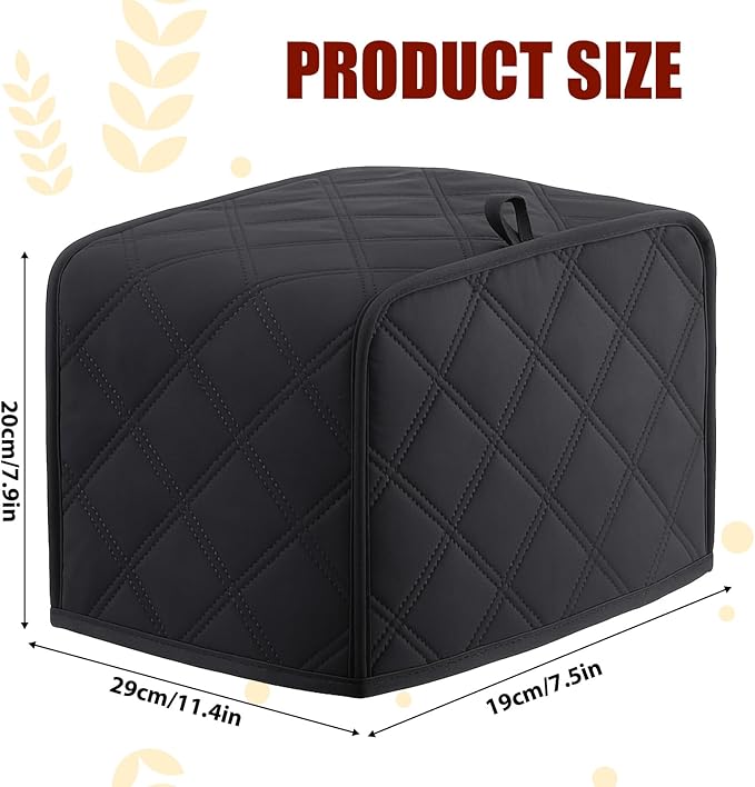 Toaster Cover 2 Slice, 11.4 x 7.5 x 7.9in Universal Size Toasters Dusts Covers, Black Kitchen Small Appliance Cover, Polyester and Cotton Quilted Kitchen Appliance Covers
