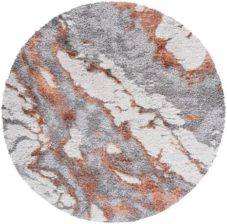 SAFAVIEH Horizon Shag Collection Area Rug - 5' Round, Grey & Rust, Modern Abstract Design, Non-Shedding & Easy Care, 2-inch Thick Ideal for High Traffic Areas in Living Room, Bedroom (HZN890P)