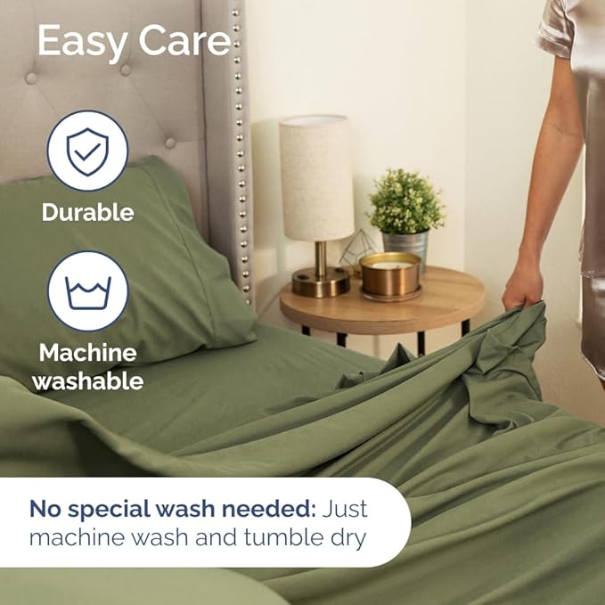 Extra Deep Pocket Split King Sheets - 5 Piece Breathable & Cooling Bed Sheets - Hotel Luxury Bed Sheet Set - Soft, Wrinkle Free & Comfy - Easily Fits Extra Deep Mattresses - Sage Green Sheets Set