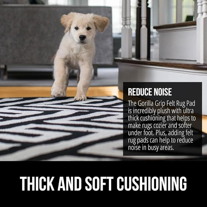 GORILLA GRIP Felt and Natural Rubber Stay in Place Slip Resistant Rug Pad, 1/8in Thick, 8x10 FT Protective Padding Under Area Rugs, Cushioned Gripper Pads, Carpet Runners, Hardwood Floors Protection
