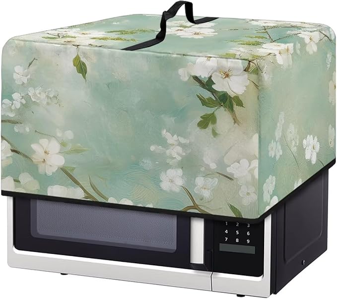 Microwave Oven Cover, Flower Heat-Resistant Waterproof Toaster Oven Dust Cover Universal for Most Microwaves Ovens Greaseproof Anti-Scratch Microwave Dust Covers
