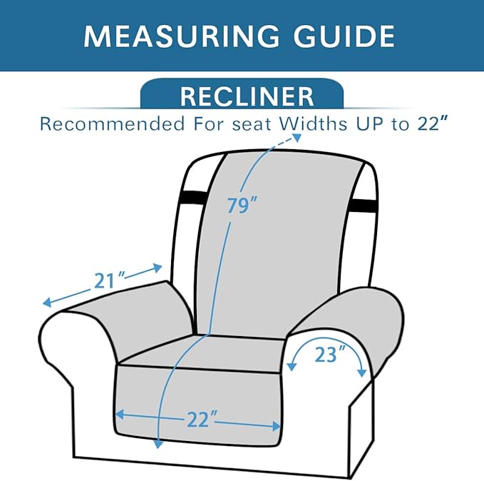 H.VERSAILTEX Reversible Quilted Recliner Covers Water Resistant Furniture Protector for Reclienr Chair with Elastic Straps for Pets Kids Sitting Width Up to 22"(Recliner, Taupe Brown/Beige)