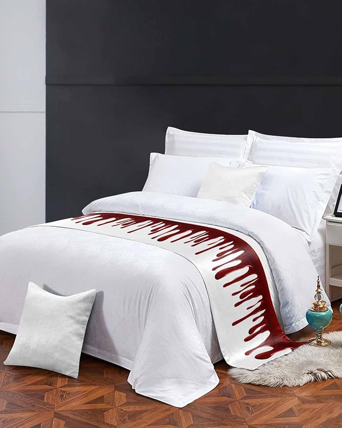 Halloween Blood Pattern Bed Runners for Bedroom Hotel,Decorative Bedding Scarf Horror Dark Red Fluid Style Bed End Blanket Bedding Runner Scarves for King Size Bed,102x20in