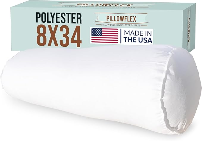 Pillowflex Bolster Pillow (8x34) - Round Roll Pillow Bolster Insert, Plush Polyester-Filled Insert for Decorative Shams, Odorless, Lint and Dust-Free Polyester Filling, No Lumps - (White)