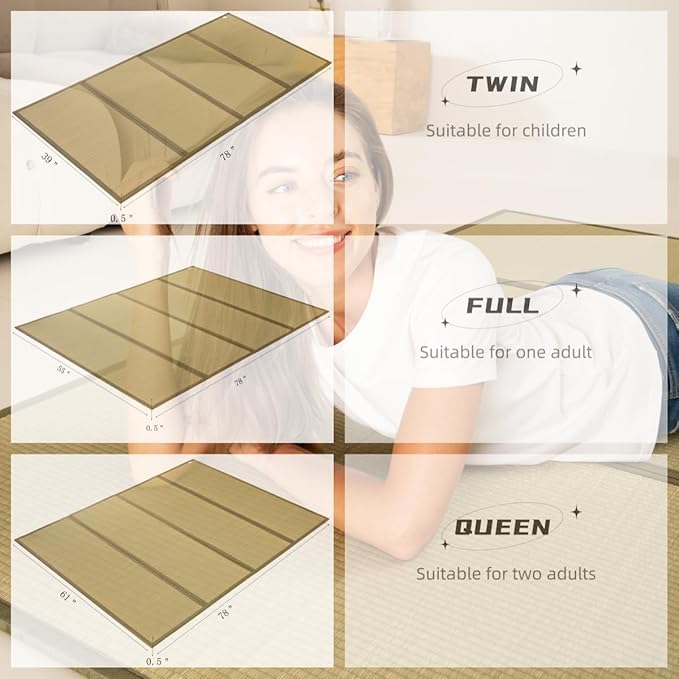 MustMat Tatami Mat Rush Grass Tatami Mattress Japanese Traditional Foldable (twin-39"x78")