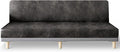 molasofa Leather Like Stretch Futon Slipcover Armless Futon Bed Sofa Cover Furniture Protector with Elastic Bottom, Soft and Washable Futon Cover for Sofa Bed Stay in Place（X Larger，Khaki）