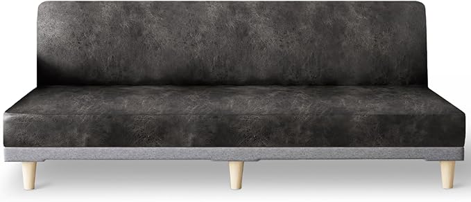 molasofa Leather Like Stretch Futon Slipcover Armless Futon Bed Sofa Cover Furniture Protector with Elastic Bottom, Soft and Washable Futon Cover for Sofa Bed Stay in Place（X Larger，Khaki）
