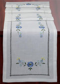Creative Linens Hemstitched Embroidered Daisy Flower Table Runner 15x52 Dresser Scarf White Blue Rectangular