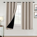 H.VERSAILTEX 100% Blackout Curtains for Bedroom Thermal Insulated Blackout Curtains 63 inch Length Heat and Full Light Blocking Curtains for Living Room with Black Liner 2 Panels Set, Natural