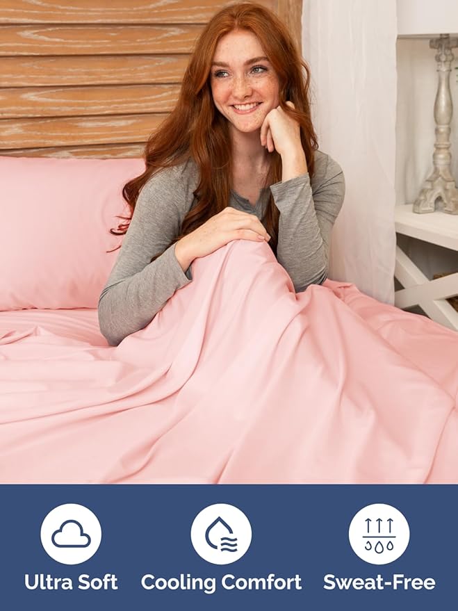 Extra Deep Twin XL Fitted Sheet - Hotel Luxury Single Fitted Sheet Only - Easily Fits 18 inch to 24 inch Mattress - Ultra Soft, Wrinkle Free with Extra Deep Pockets - Breathable & Comfy - Baby Pink