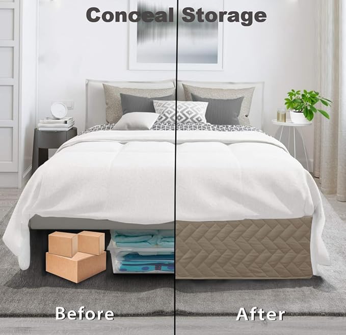 Queen Bed Skirt-Box Spring Cover with 14 Inch Tailored Drop,Wrinkle and Fade Resistant Hotel Wrap Around Bed Skirts,Bed Frame Cover (Checkered Light Khaki, Queen)