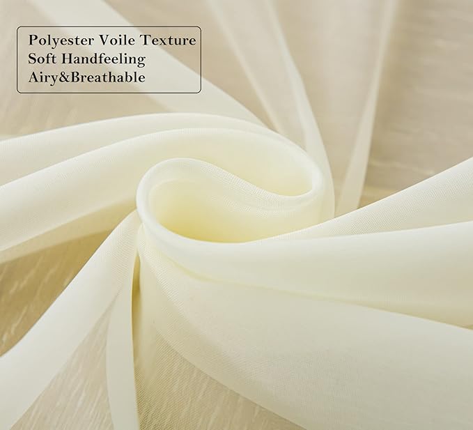 PI Sheer Curtains Grommet Top, Fashion Cream Voile Panels for Dining Room/Study Room 2 Panels (W52 X L72, Butter)