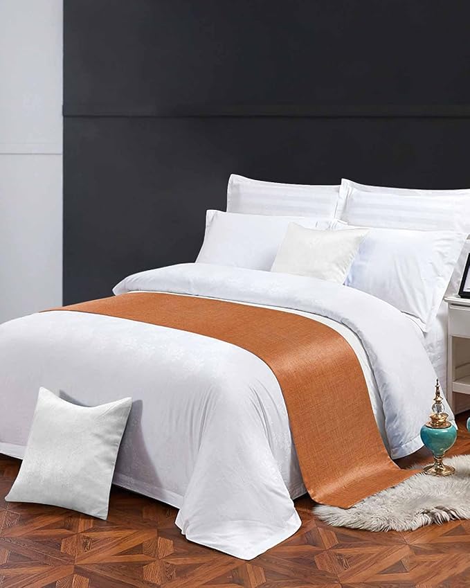 Vintage Orange Linen Burlap Bed Runners for Bedroom Hotel,Decorative Bedding Scarf Farm Fall Thanksgiving Bed End Blanket Bedding Runner Scarves for Twin Size Bed,71x20in