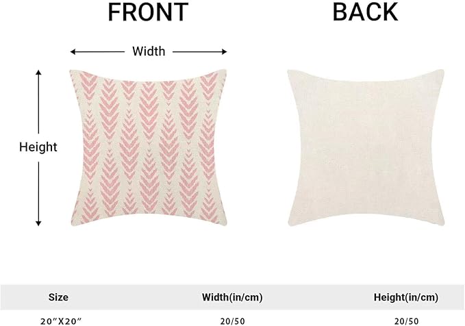 BETGINY Boho Pillow Covers 20 x 20 Inch Pack of 2, Pink Bohemian Ethnic Herringbone Pattern Decorative Throw Pillow Covers Vintage Linen Farmhouse Outdoor Pillowcase for Bedroom Home Sofa Decor