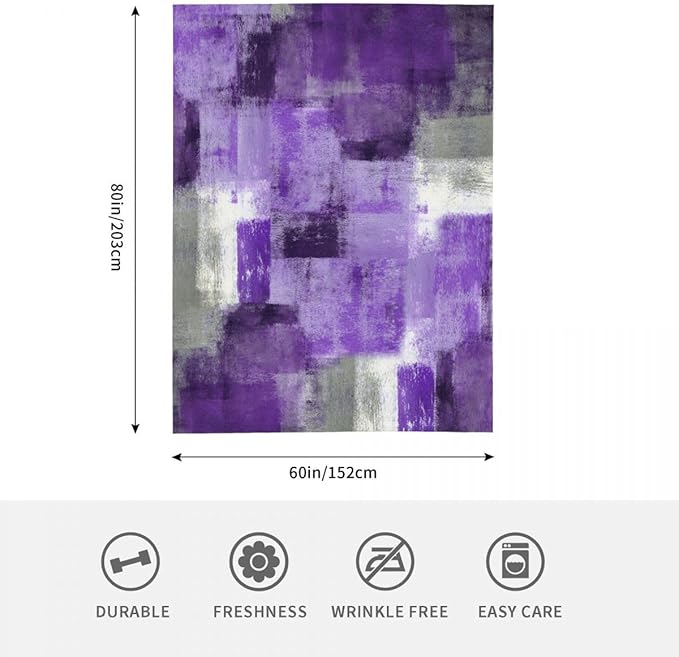 LOKMU Throw Blanket, Purple and Grey White Abstract Art Ultra-Soft Cozy Flannel Blankets, Fuzzy Plush Lightweight Modern Blanket for Couch Sofa Bedding Home Decor, 60" L x 50" W