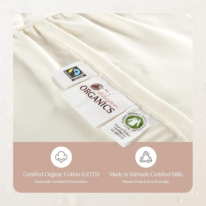 100% Cotton Organic Mattress Protector - Breathable & Cooling Mattress Protector Queen Size - Premium 300GSM Quilted and Noiseless Machine Washable Organic Cotton Mattress Protector (Ivory, Twin)
