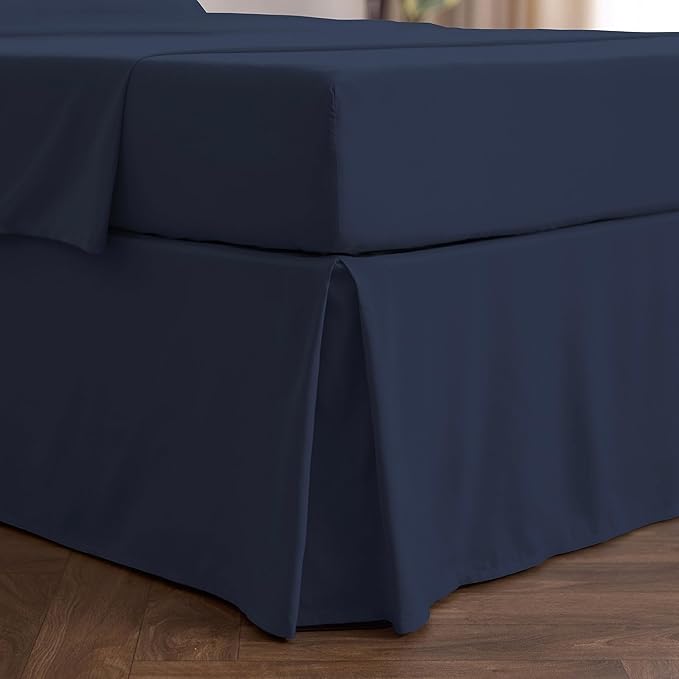 Mellanni Bed Skirt Twin Size - Bed Skirting - 15-Inch Tailored Drop Pleated Dust Ruffle - Hotel Luxury Bedding - Wrinkle, Fade, Stain Resistant - 1 Bedskirt (Twin, Navy Blue)