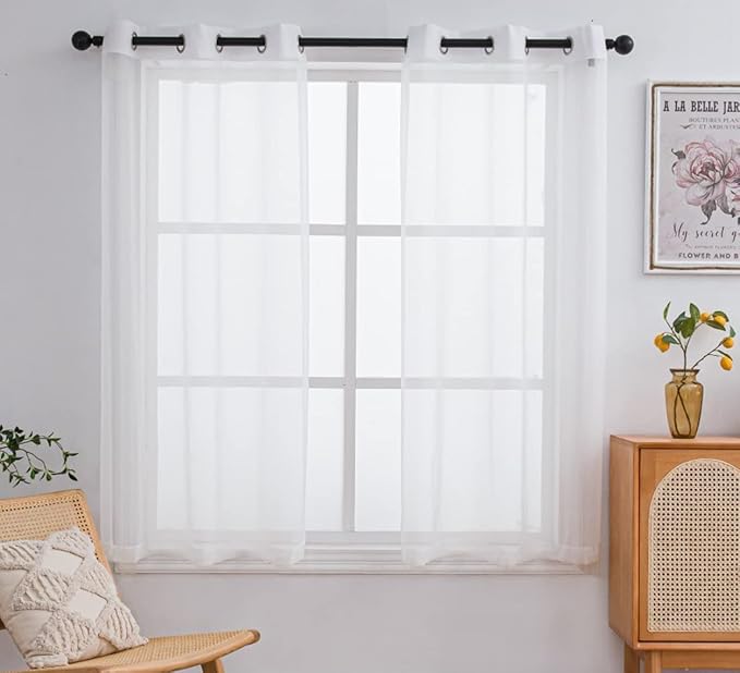PI Small Sheer Curtains 63 Inch Length,Light Filtering Airy Voile Curtain for Small Window/Kitchen 2 Panels (W52 X L63, Beige)