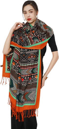 DANA XU 100% Merino Wool Pashmina Shawl for Women 96"x43", Oversized Cashmere Wrap with Tassels, Floral Travel Blanket Cape