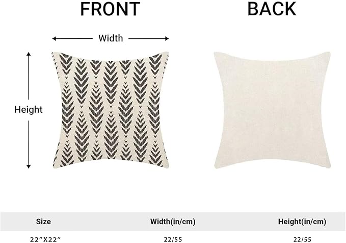 Boho Pillow Covers 22 x 22 Inch Pack of 2, Black and White Bohemian Ethnic Herringbone Pattern Decorative Throw Pillow Covers Vintage Linen Farmhouse Outdoor Pillowcase for Bedroom Home Sofa Decor