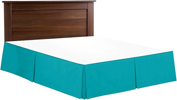 Bed Skirt - 100% Cotton 800 Thread Count Box Pleated Bed Skirt - Luxury Pleated Dust Ruffle, Hotel Quality Modern Bed Skirt, Easy Fit with 12 Inch Tailored Drop, California King, Turquoise
