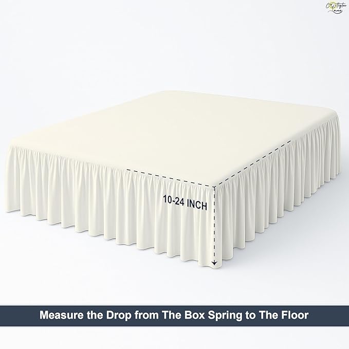 Cottington Lane Ruffled Bed Skirt Twin Size with Split Corner, Brushed Microfiber Hotel Quality Ivory Dust Ruffle, 21 Inch Drop Gathered Bedskirt, Soft and Stylish, Shrinkage and Fade Resistant