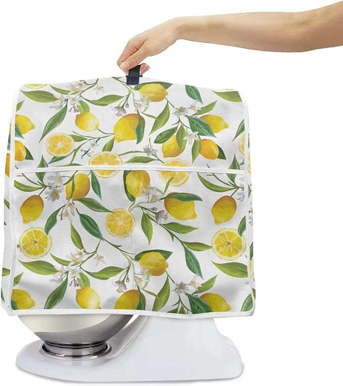 Stand Mixer Cover Compatible with Kitchen Aid Mixer, Cute Lemon Print Kitchen Appliance Dustproof Covers with Accessories Pockets, Fits All Tilt Head & Bowl Lift Models Mixers