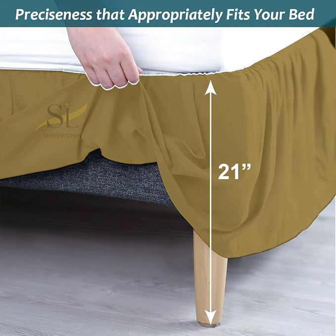 Shreem Linen Ruffled Bed Skirt with Split Corners, Gathered Style, 100% Microfiber, 21-Inch Drop, Dust Ruffle Bedskirt with Platform, Twin, Taupe