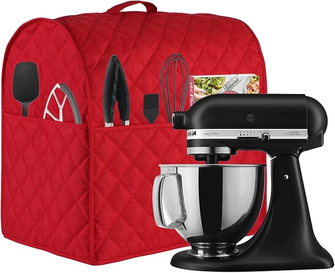 Stand Mixer Cover compatible with Kitchenaid Mixer, Fits All Tilt Head & Bowl Lift Models with 3 Organizer Bag for Accessories. (Red, For Tilt Head 4.5-5 Quart)
