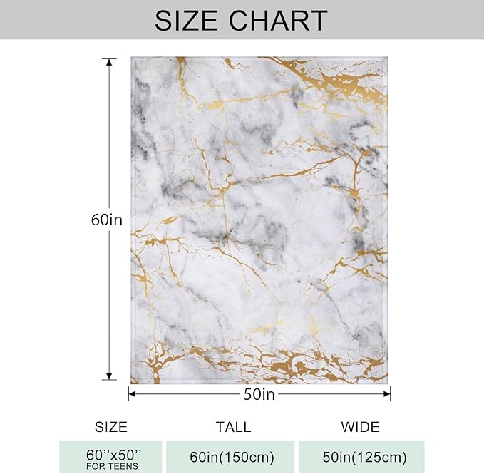 Gold Marble Throw Blanket for Couch, Super Soft Fuzzy Throws Warm Comfortable Plush Fleece Blanket, Fashion Decorative Flannel Fleece Blanket for All Season(50 x 60 in, Gold Marble)