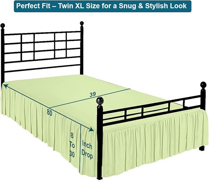 Shreem Linen Ruffled Bed Skirt with Split Corners, Gathered Style, 100% Microfiber, 10-Inch Drop, Dust Ruffle Bedskirt with Platform, Twin-XL, Sage