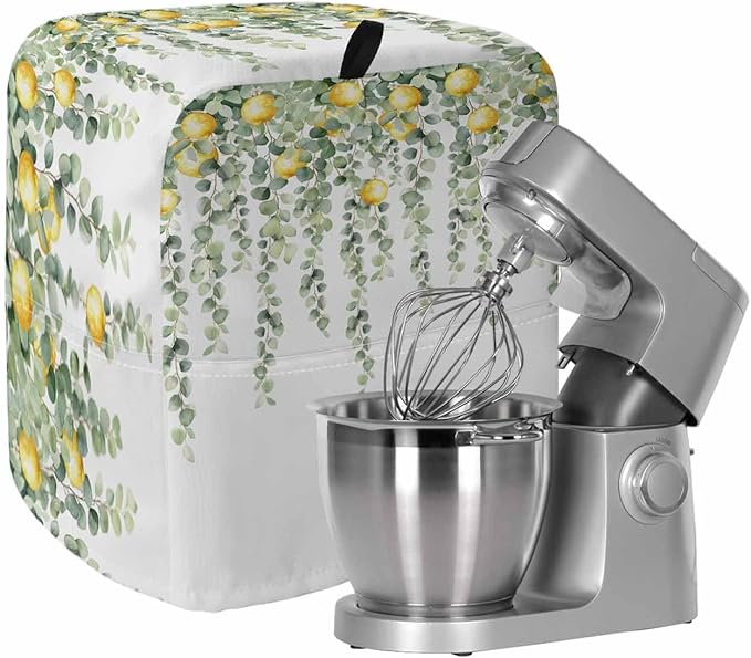 Sage Green Leaves Stand Mixer Dust Cover with Storage Pocket & Handles, Fits All Tilt Head & Bowl Lift Eucalyptus Vines Lemon Kitchen Appliance Cover Organizer Spring Bag Accessories, 6-8 Quart
