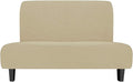 Easy-Going Stretch Futon Slipcover Armless Futon Bed Cover Furniture Protector Without Armrests with Elastic Bottom for Kids, Soft Jacquard Fabric Small Checks (Medium, Beige)