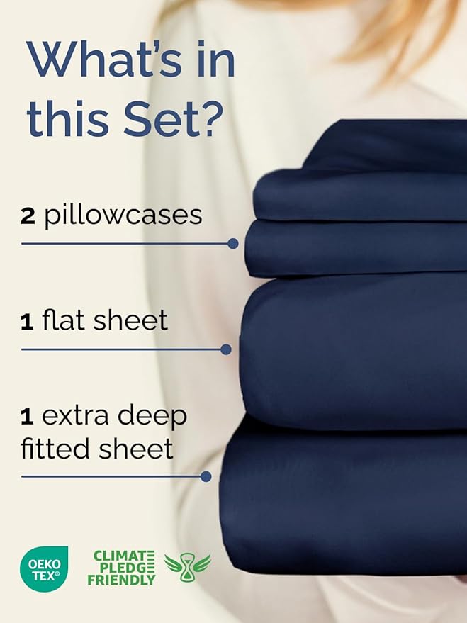 Extra Deep Pocket Queen Sheet Set - 4 Piece Breathable & Cooling Bed Sheets - Hotel Luxury Sheet Set - Soft, Wrinkle Free and Comfy - Easily Fits Extra Deep Mattresses - Deep Pocket Navy Blue Sheets