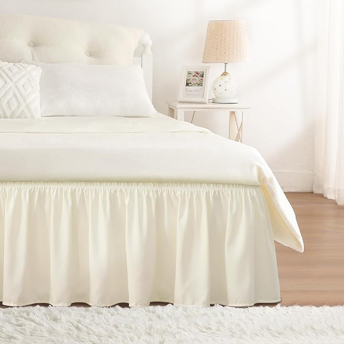 RIMELA Bed Skirt Queen Size 12 Inch Drop, Wrap Around Elastic Bedskirt Solid Microfiber Luxury Hotel Quality Fabric, Easy to Install Machine Washable Wrinkle & Fade Resistant, Butter Yellow