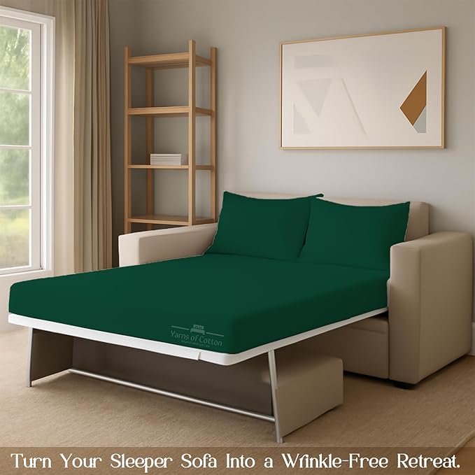 Sleeper Sofa 4 Piece Bed Sheet Set Premium Quality 100% Cotton 500 Thread Count, Smooth & Super Soft Sateen Weave, Extra Soft Bed Sheets, Wrinkle Free, 4 Inch Deep Pocket (Queen, Olive)