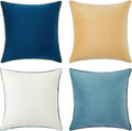 MONDAY MOOSE Decorative Throw Pillow Covers Cushion Cases, Set of 4 Soft Velvet Modern Double-Sided Designs, Mix and Match for Home Decor, Pillow Inserts Not Included (16x16 inch, Blue/Beige)