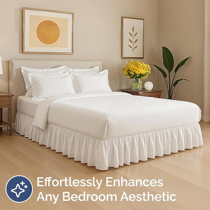 Bedskirt Twin Size Ruffle - 12 inch Drop Dust Ruffle Bed Skirt with Platform - Ultra-Soft, Easy Fit, Premium Hotel Quality - Wrinkle, Fade & Shrink Resistant - for Women, Men, Kids and Teens - White