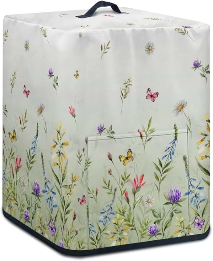 Air Fryer Cover Kitchen Appliance Cover Stain Resistant Washable Protective Cover Electric Appliance Cover with Front Pocket and Top Handle, Green Floral
