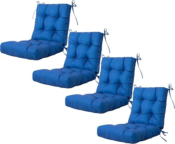 ARTPLAN Seat/Back Outdoor Chair Cushion,Set of 4 Patio Chair Cushion with Tie,Tufted Replacement for Patio Furniture,20x20x4 Inches,4 Count