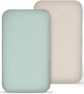 Muslin Bedside Bassinet Sheets 2 Pack, 33x20 Fitted Ultra Soft & Breathable Bedside Sleeper Sheets, Ideal for Baby Girl and Boy, Perfect for Newborns (Beige & Sage)
