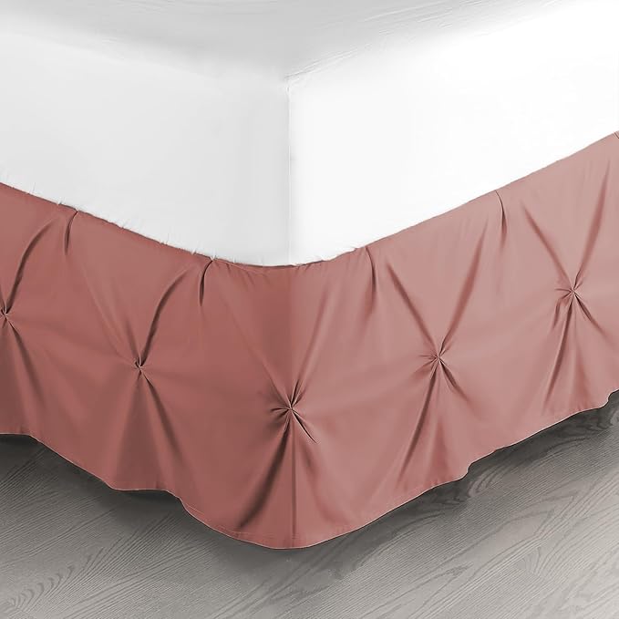 Nestl Pink Clay Bed Skirt King Size, Pinch Pleat King Bed Skirt, 14" Inch Drop King Bedskirt, Hotel Quality Pink Clay Bed Skirts, Premium Microfiber Bedskirt for King Bed, Pink Clay King Bed Skirt