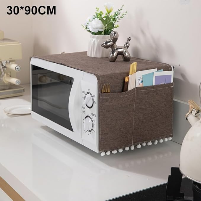 Microwave Oven Cover Dust Oil Proof Cotton Linen Waterproof Fabric Cloth Machine Protector Decorative Kitchen Appliance Cover 30 * 90cm Oven Cover Cloth Dust Cover(brown)